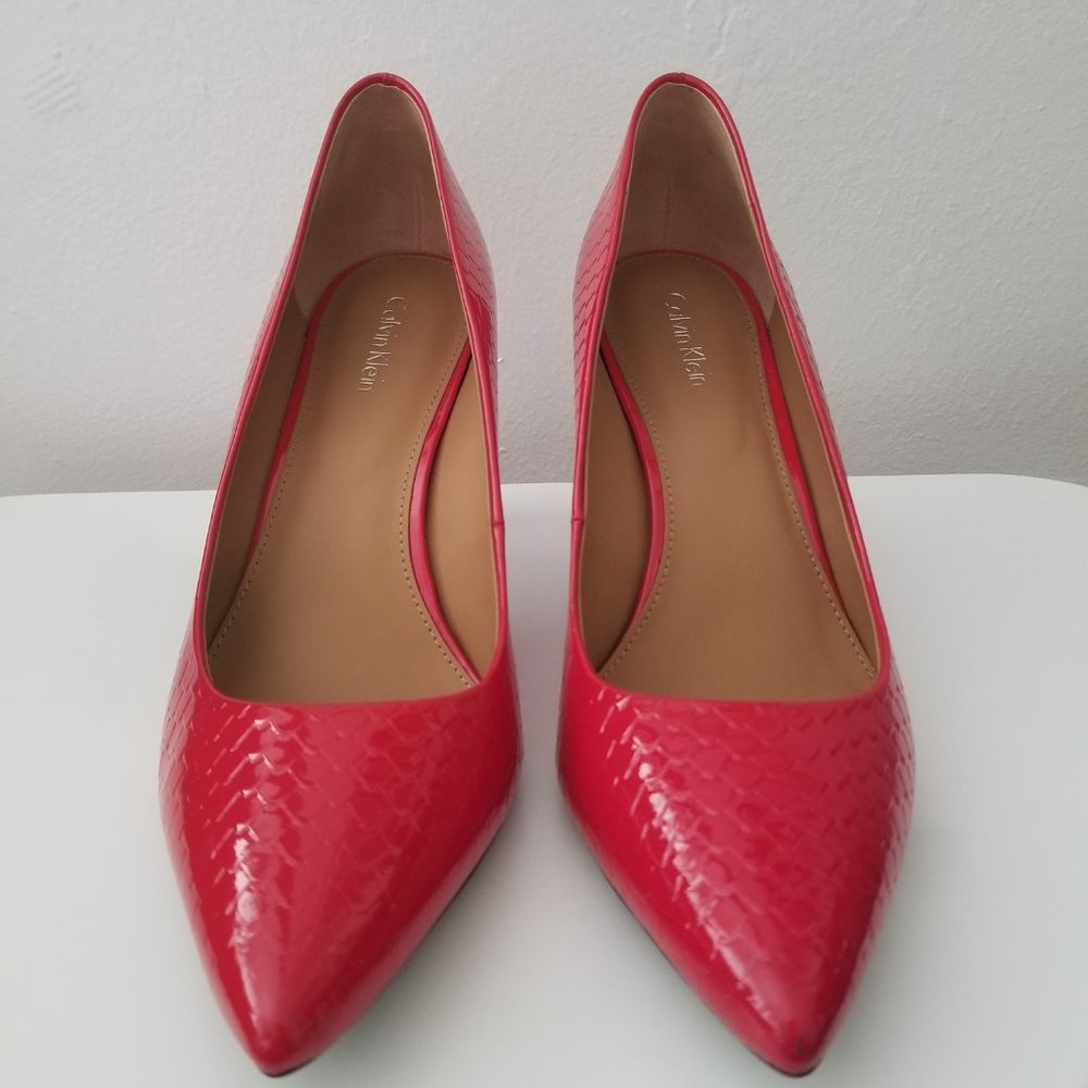 Calvin Klein Red Patent Snakeskin Heels